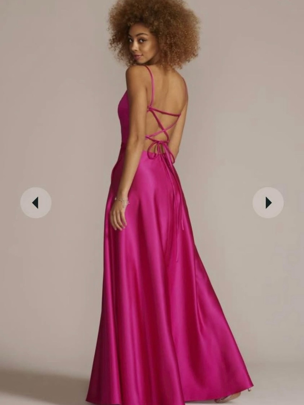 David's Bridal Hot Pink Satin Backless Lace-Up Gown
